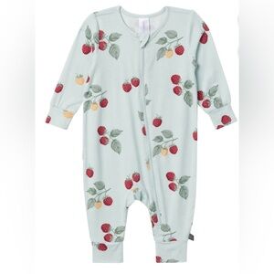NWT Modern Moments Baby Girl NB Blue Strawberry Zip Coverall Sleeper